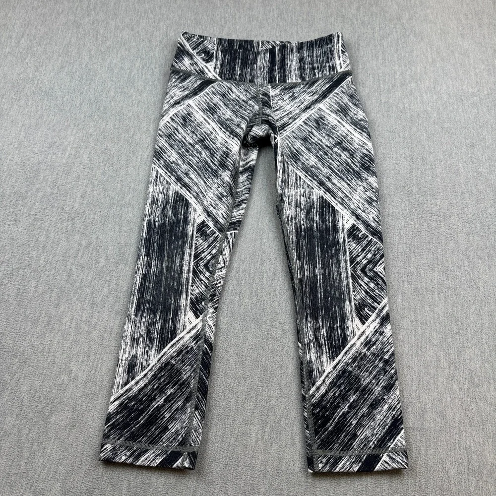 Lululemon Wunder Under Crop II Leggings Women 4 Black Heat Wave Training Gym 23